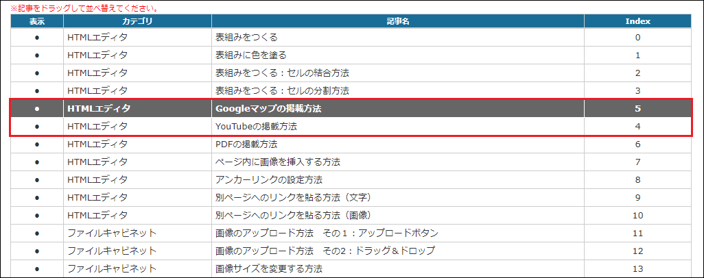 システムグラフィのCMS「WEB-BOX」記事の並び替え